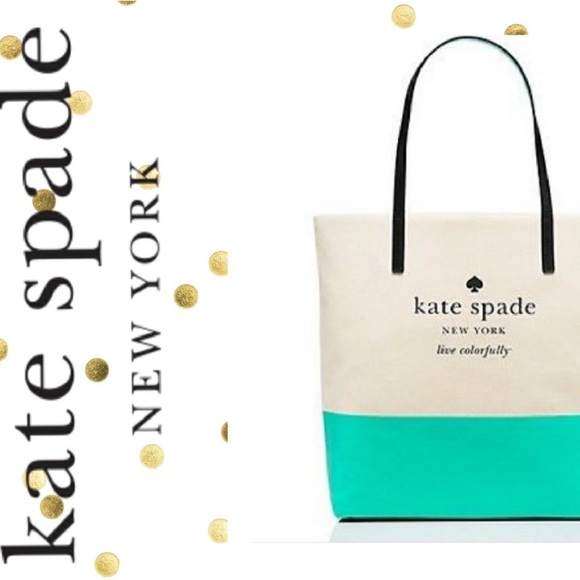 kate spade Large Bon Shopper Colorblock Basin Tote Coated Canvas Leather Straps - Picture 1 of 10